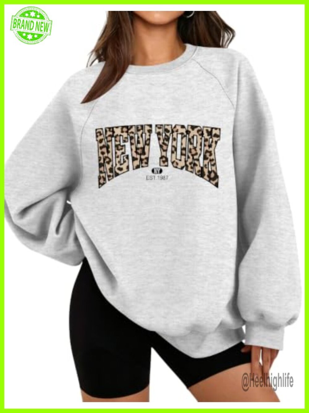 Womens Oversized Graphic Sweatshirt Cotton Polyester Crew Neck Pullover